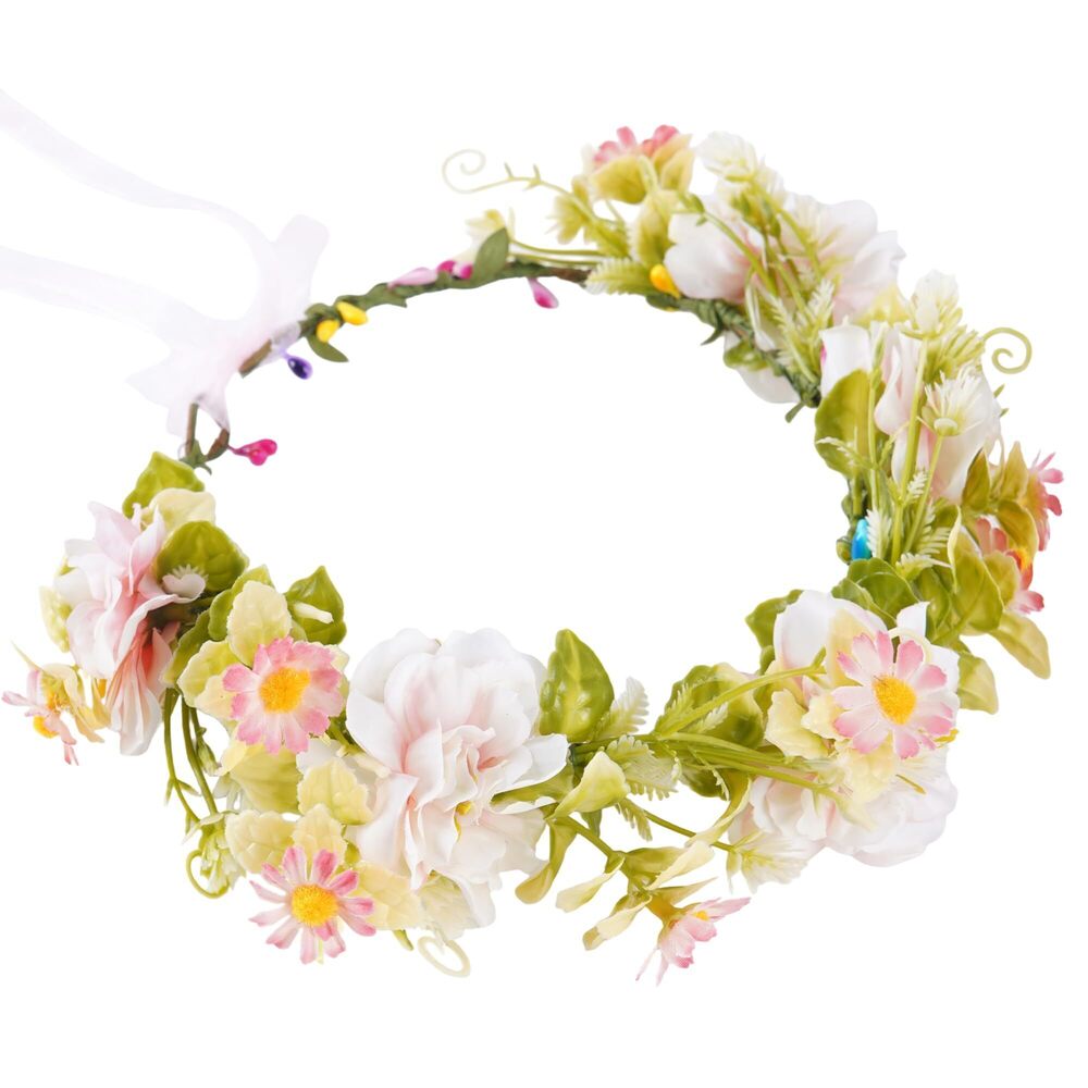 3036 Pink Flower Crown Headband Artificial Rose Daisy Floral Headpiece